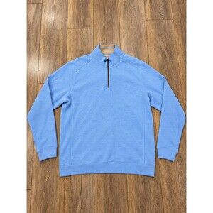 Tommy Bahama Mens L Light Blue Quarter Zip Pullover Sweater Textured Coastal